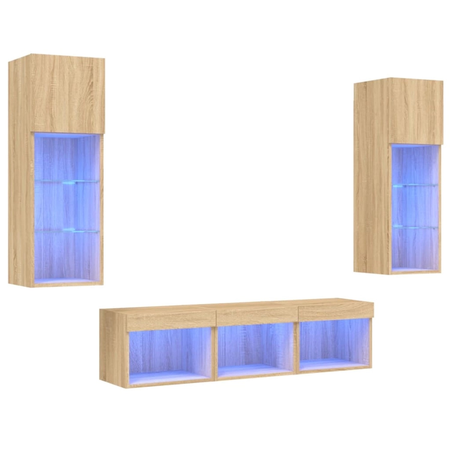 vidaXL 5-Tlg Wohnwand mit LED-Beleuchtung Sonoma-Eiche Holzwerkstoff 321659 günstig online kaufen