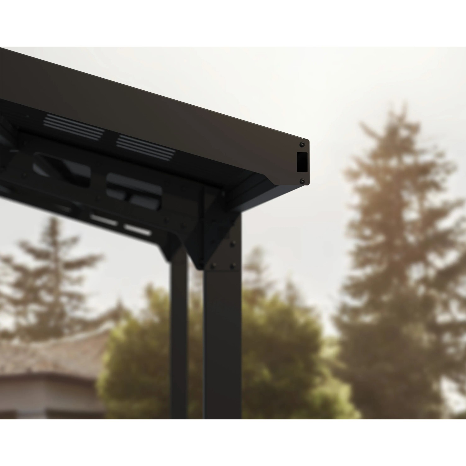 Detailansicht: Schwarzer Palram Canopia Carport Sydney Wave mit Aluminiumrahmen.