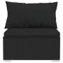Schwarzes vidaXL 3-Sitzer Gartensofa aus Rattan mit Kissen, Modulsofa.