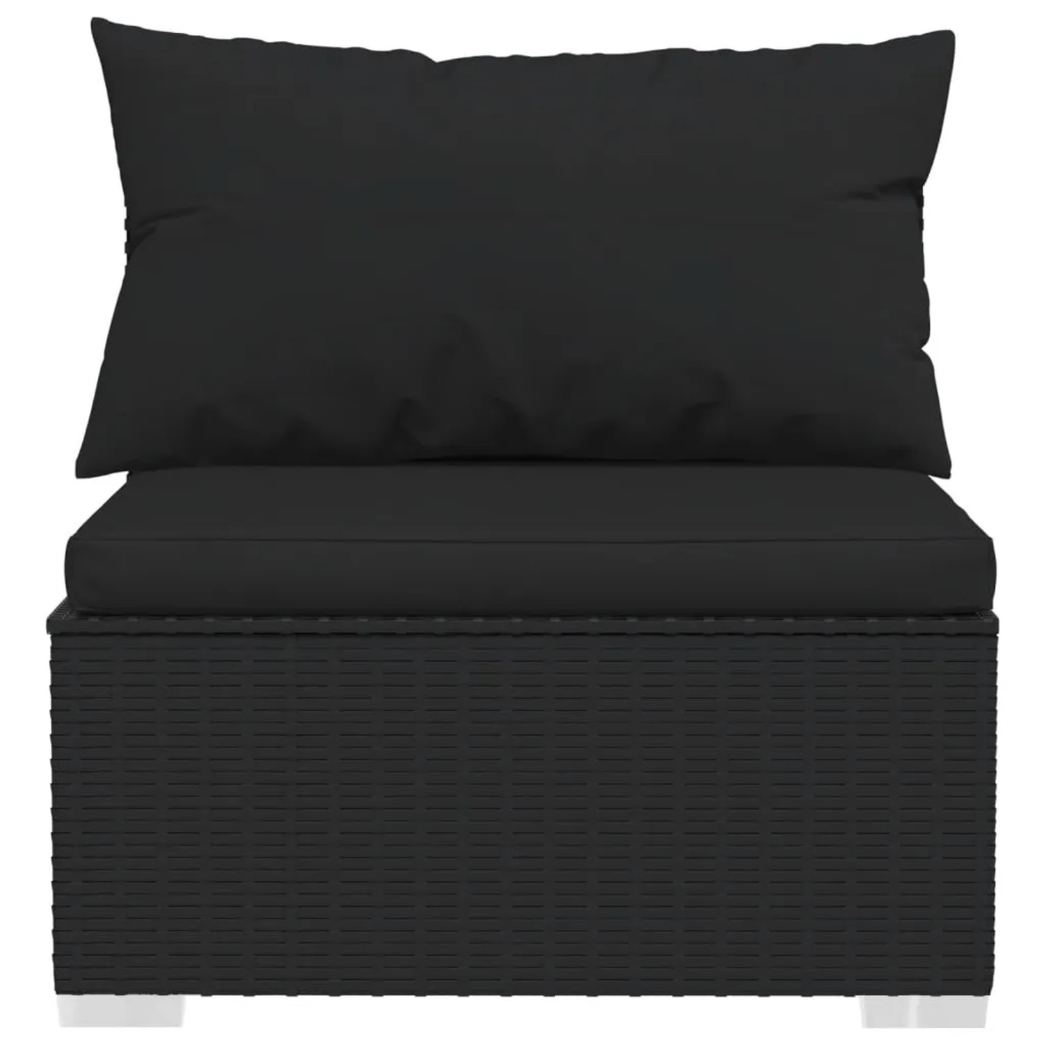 Schwarzes vidaXL 3-Sitzer Gartensofa aus Rattan mit Kissen, Modulsofa.