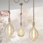 Retro Trio Pendelleuchte mit Seilaufhängung und altmessingfarbenen Akzenten. 150 cm lange Hängelampe.