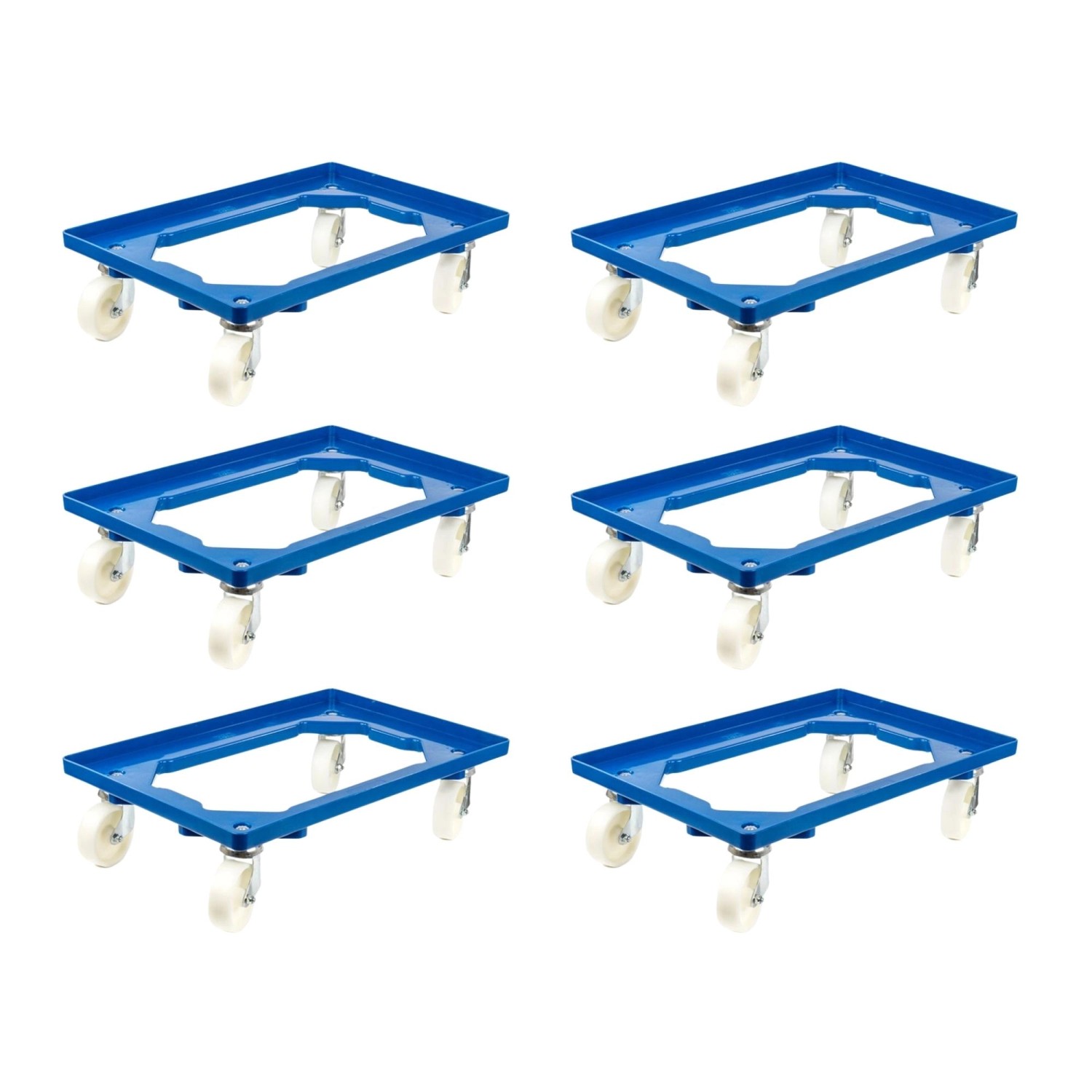 PROREGAL SparSet 6x Transportroller für Euroboxen 60 x 40 cm mit Kunststoffräder Blau Offenes Deck 4 Lenkrollen Traglast