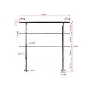 AICA Edelstahl-Treppengeländer 120 cm Geländer für Innen und Außen 3 Querstäbe
