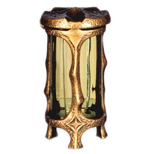 Bronze-farbene Moll Grablampe Kunstguss mit Echtglaszylinder, 21 cm hoch.