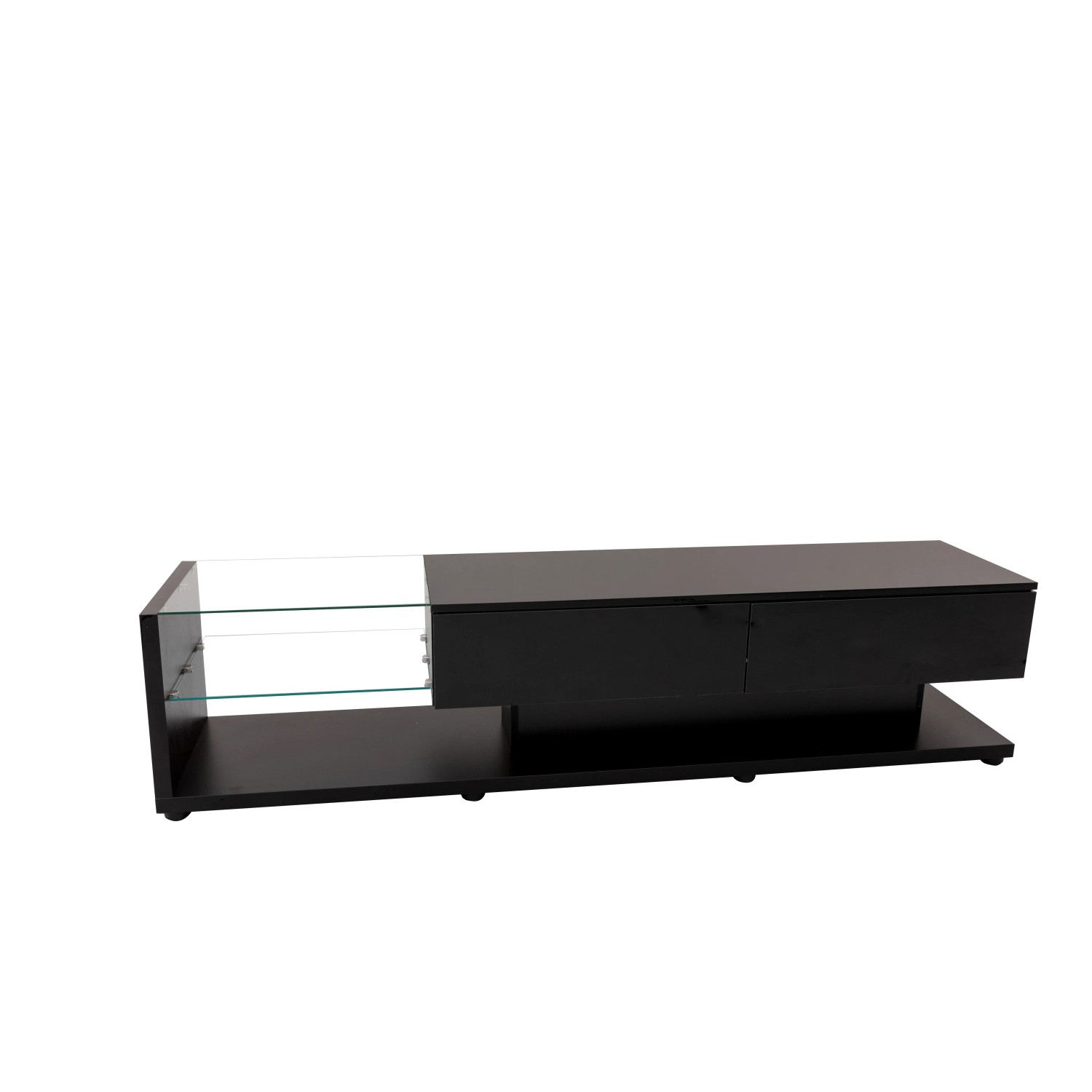 okwish TV Schrank mit Glastrennwänden LED Beleuchtung Stauraum 170x36x38cm Schwarz