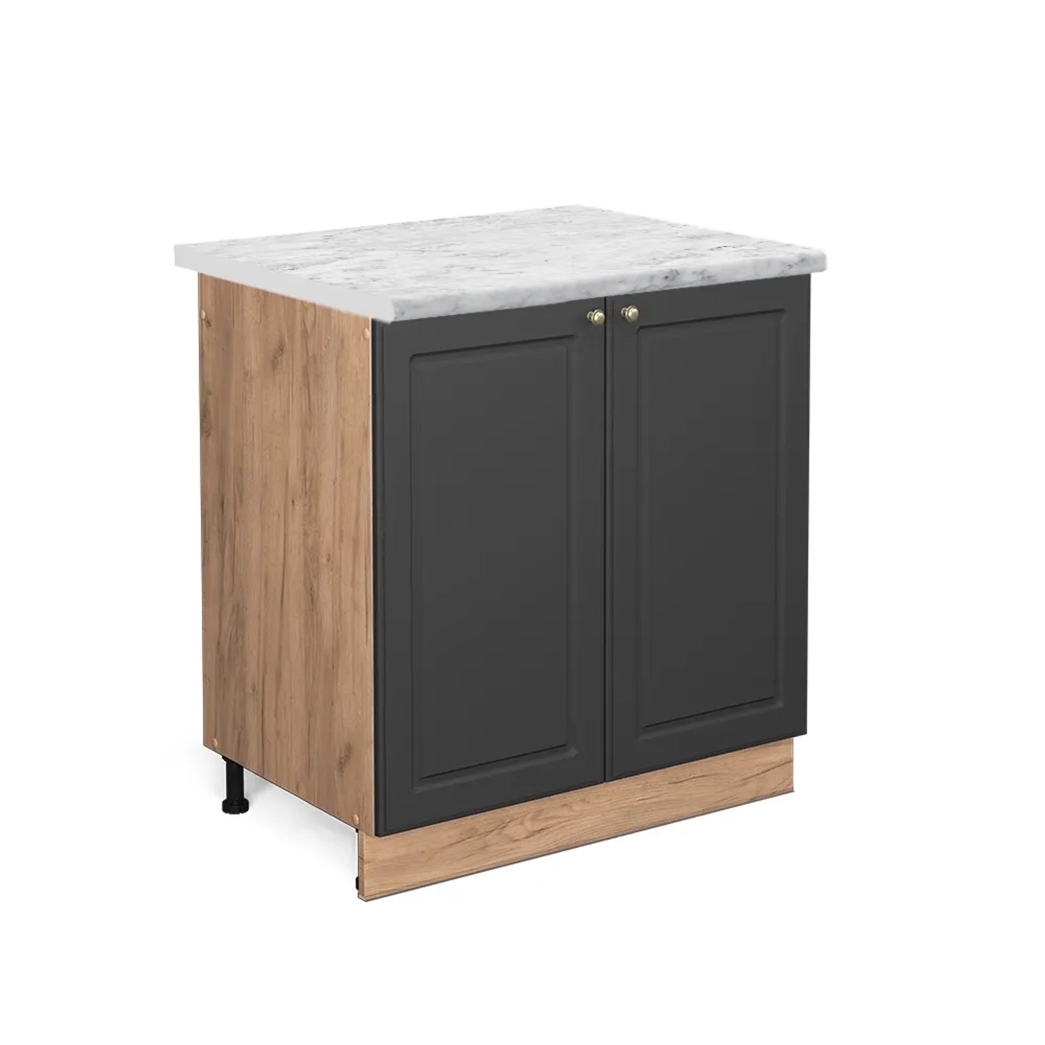 Vicco Spülenunterschrank Fame-Line Anthrazit-Gold/Goldkraft Eiche 80 cm AP Marmor