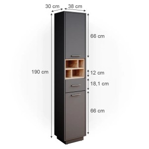 Vicco Badschrank Beatrice in Anthrazit/Sonoma Eiche, 38x190 cm, mit Türen und Schublade.