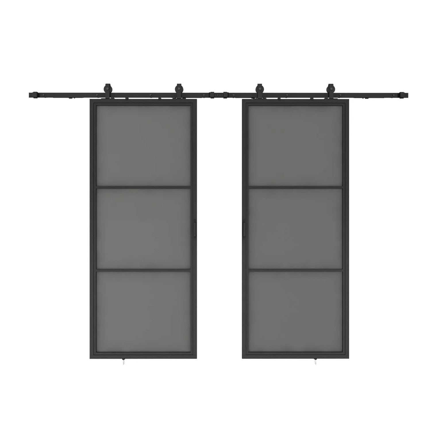 inova Loft Glasschiebetür 1800 x 2150 mm 3 Felder Grauglas Komplettset aus Stahl in Schwarz inkl. 2Seitiger Softclose