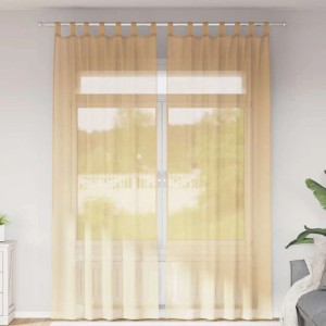 vidaXL Voile Vorhänge mit Stangentaschen 2 Stk Sandfarbe 4102220