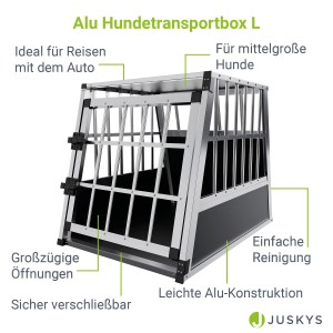 Juskys Alu Hundetransportbox L für mittelgroße Hunde, sichere Reise im Auto.