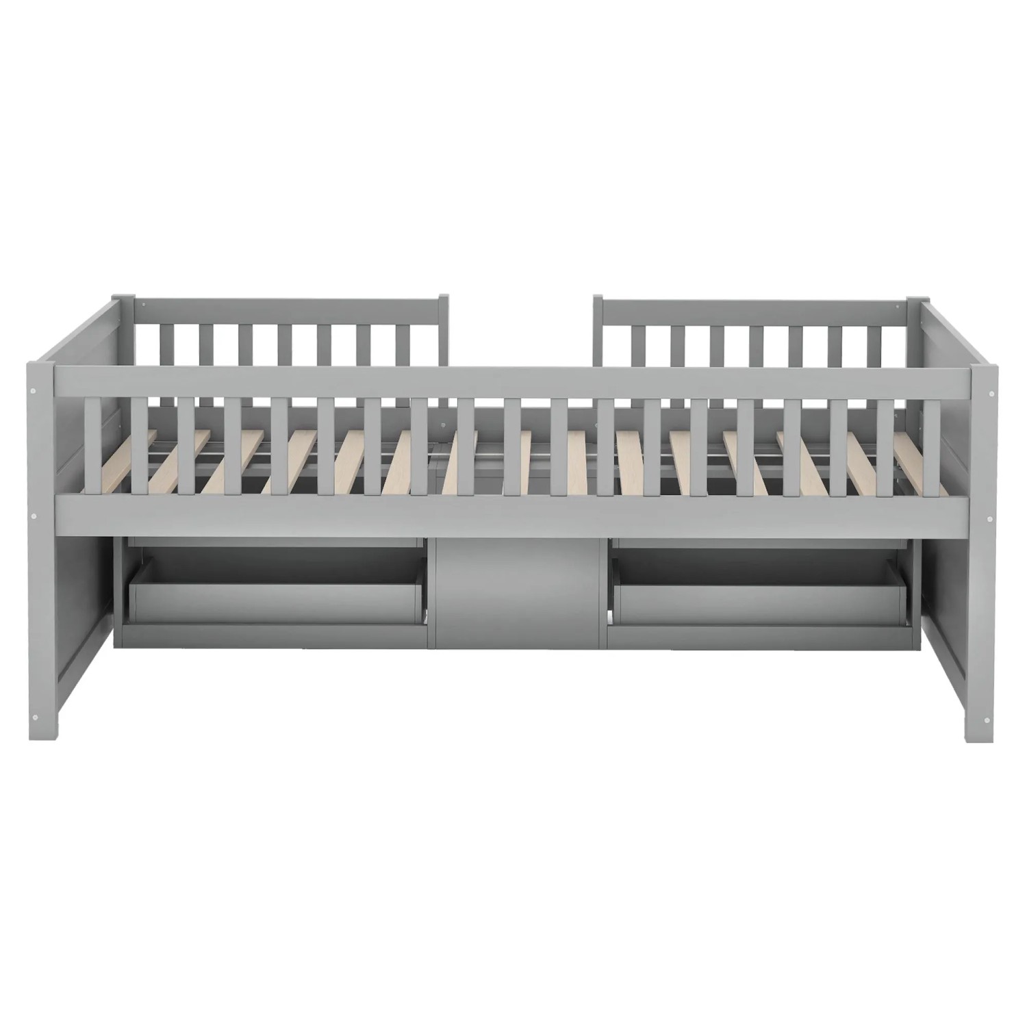 okwish Halbhohes Bett 90x200cm mit 4 Schubladen Kinderzimmer Grau ohne Matratze