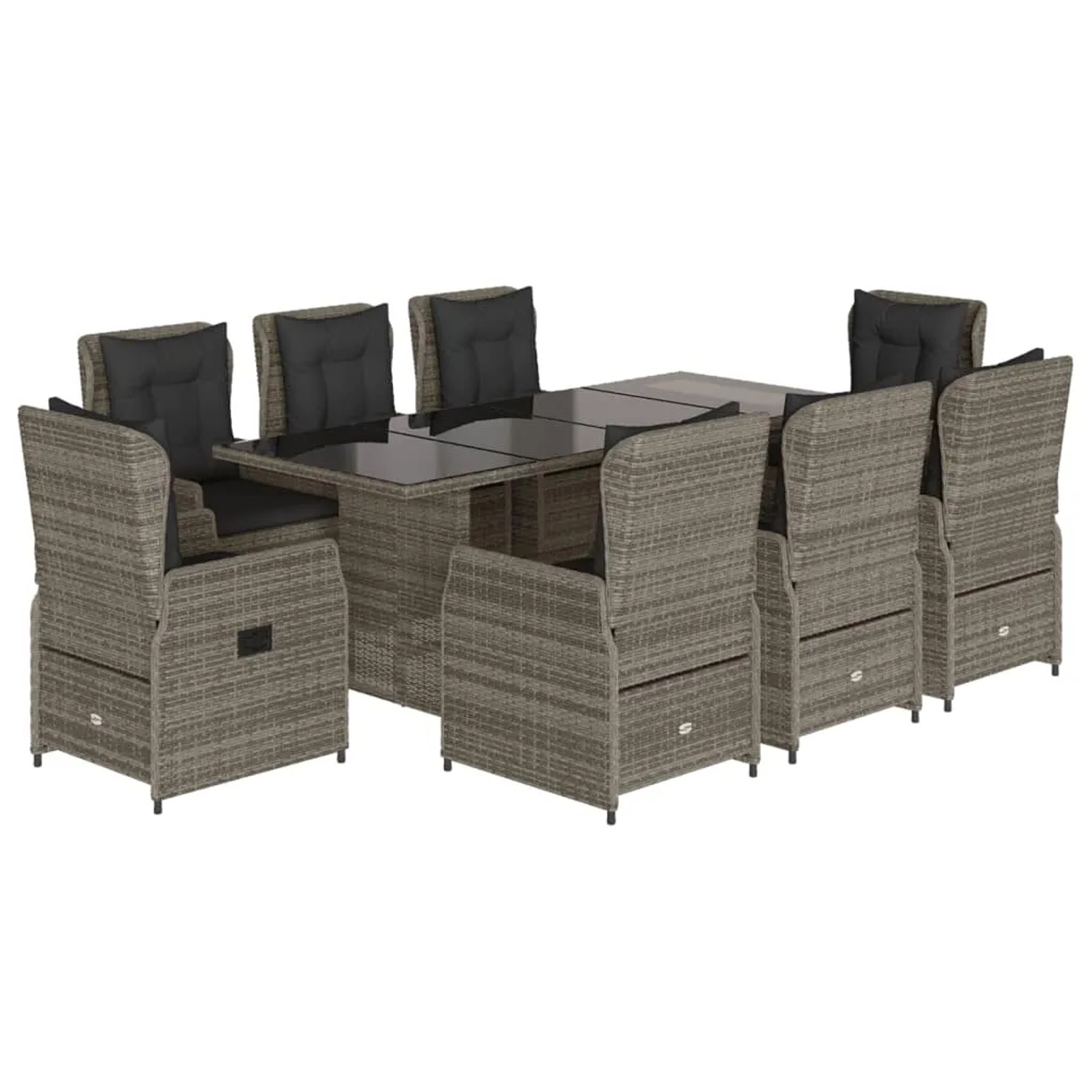 vidaXL 9-Tlg Garten-Essgruppe mit Kissen Grau Poly Rattan 3262784