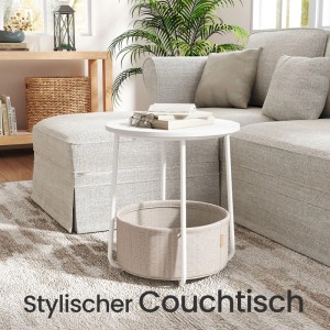 Songmics Beistelltisch Lilea mit Korb Rund Weiß-Beige