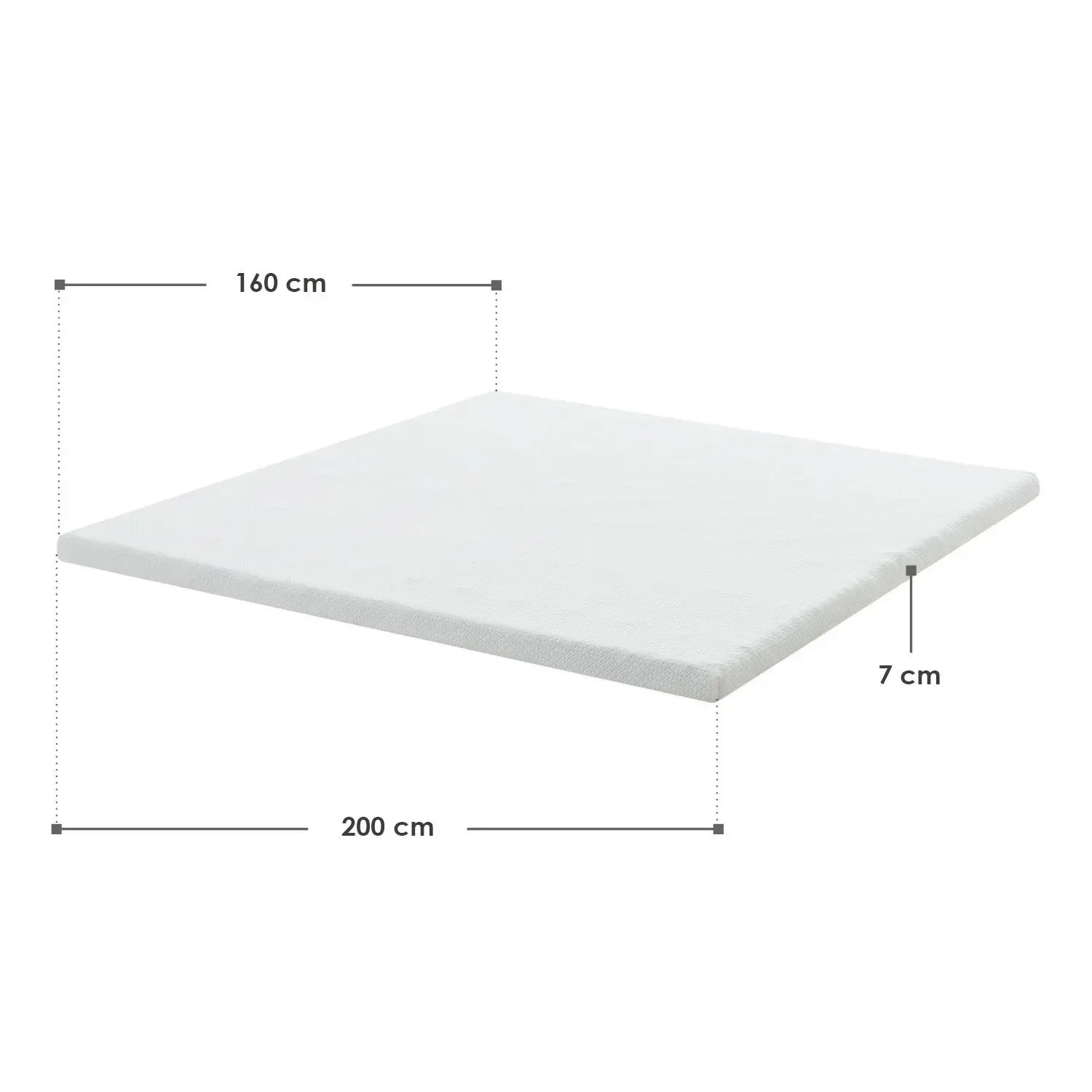 Weißer Juskys Topper 160x200 cm, Matratzenauflage mit Maßangaben.