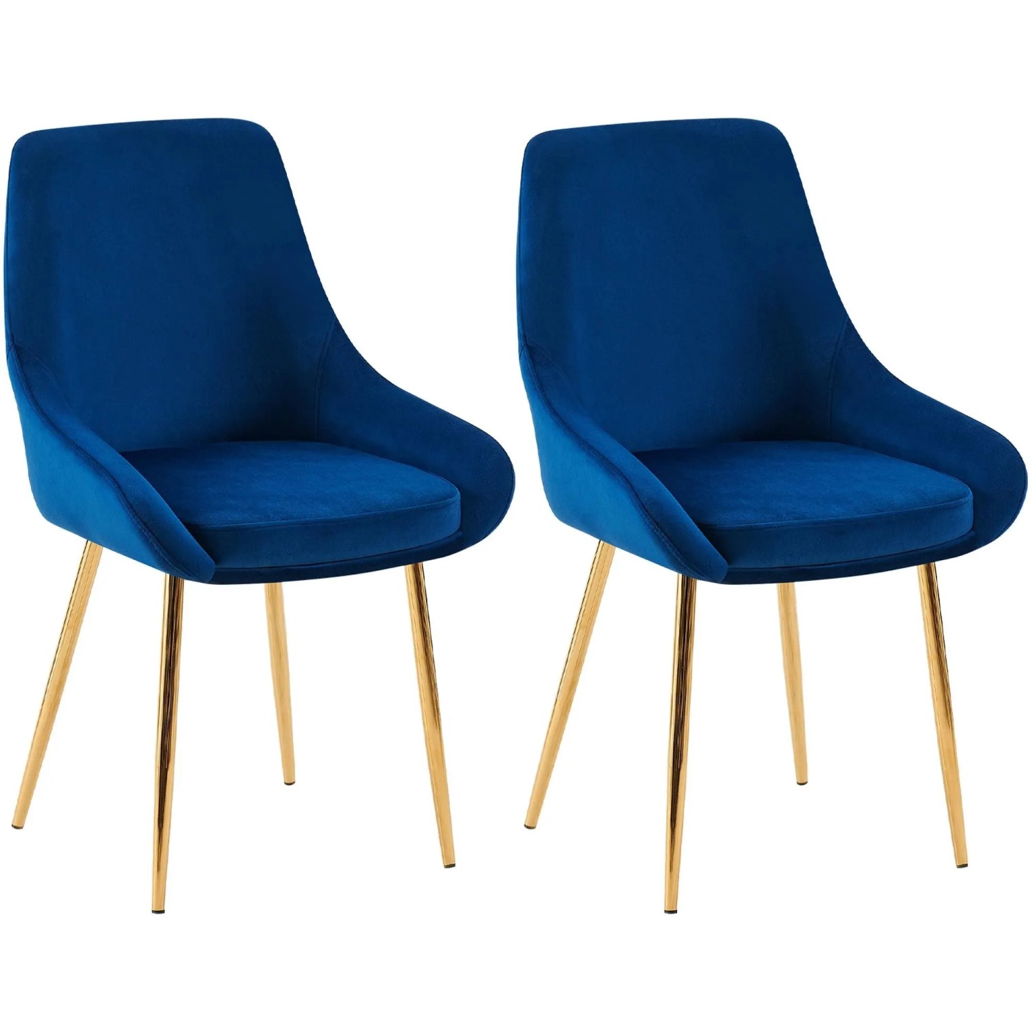 DELUKE 2er Set Esszimmerstuhl PUNAR Samt Dunkelblau 50x53x86cm Gold Essstühle Esszimmerstühle Küchenstühle Wohnzimmerstühle
