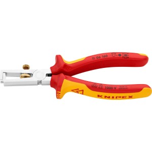 Knipex Abisolierzange, 160mm, verchromt, mit rot-gelben Griffen. Zange zum Abisolieren von Kabeln.