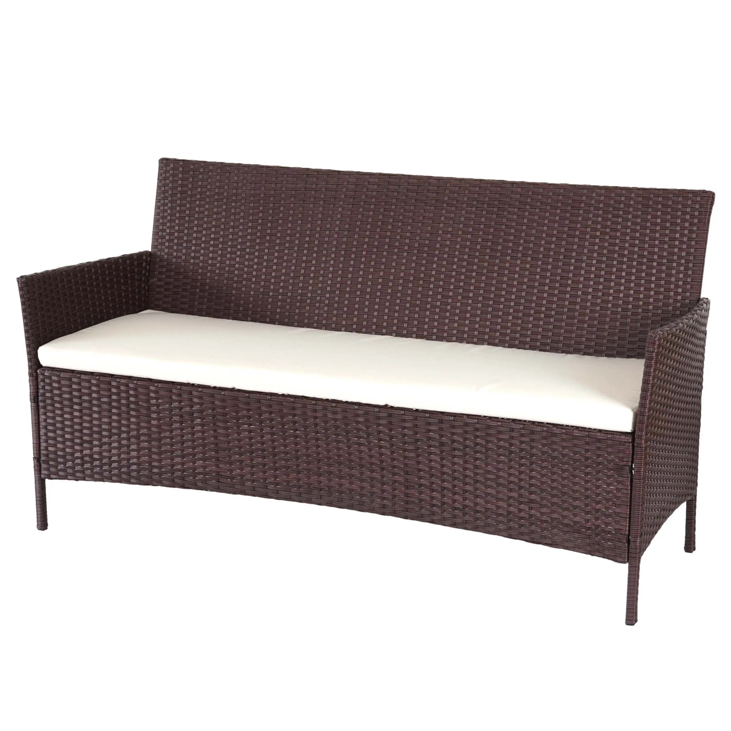 MCW 3-Sitzer Poly-Rattan Gartenbank Hamar Braun-meliert Kissen Creme