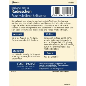 Pabst Keimkraft Radieschen Saatgut, fest und zweifarbig (halbrot/halbweiß).