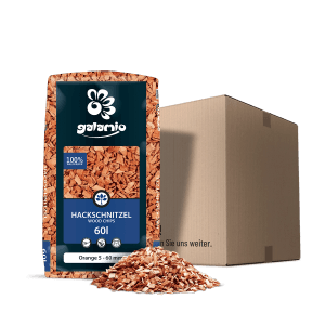Galamio Holzhackschnitzel Orange 60l Sack und Karton, Dekormulch für Garten und Beet.