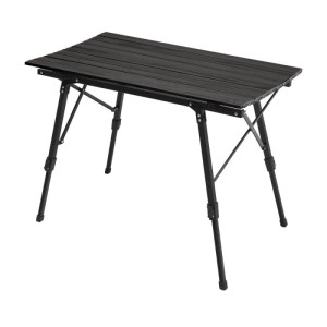 Schwarzer Jawinio Campingtisch aus Aluminium mit rollbarer Platte und höhenverstellbaren Beinen. Ideal für Camping & Garten.