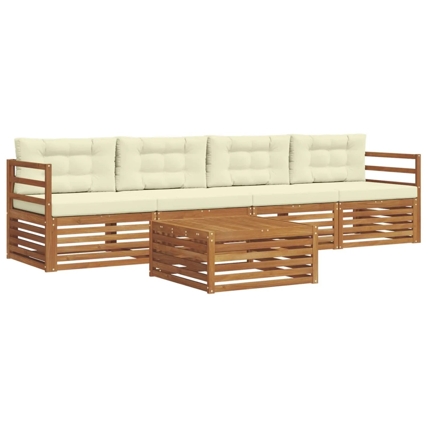 vidaXL Outdoor-Sofagarnitur mit Kissen 5-Tlg Natur und Creme 3372960