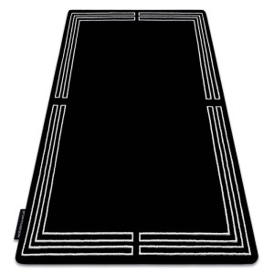 Schwarzer RugsX Teppich Hampton (80x150cm) mit weißem, geometrischem Rand.