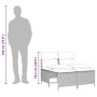 vidaXL Garten-Sofagarnitur, 5-teilig, schwarz, Poly Rattan, mit Maßen und Person als Größenvergleich.