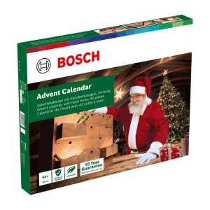 BOSCH Adventskalender DIY 44-tlg. Werkzeug-Set. Grüne Box mit Weihnachtsmann, Baum und Werkzeugen. Ideales Geschenk.
