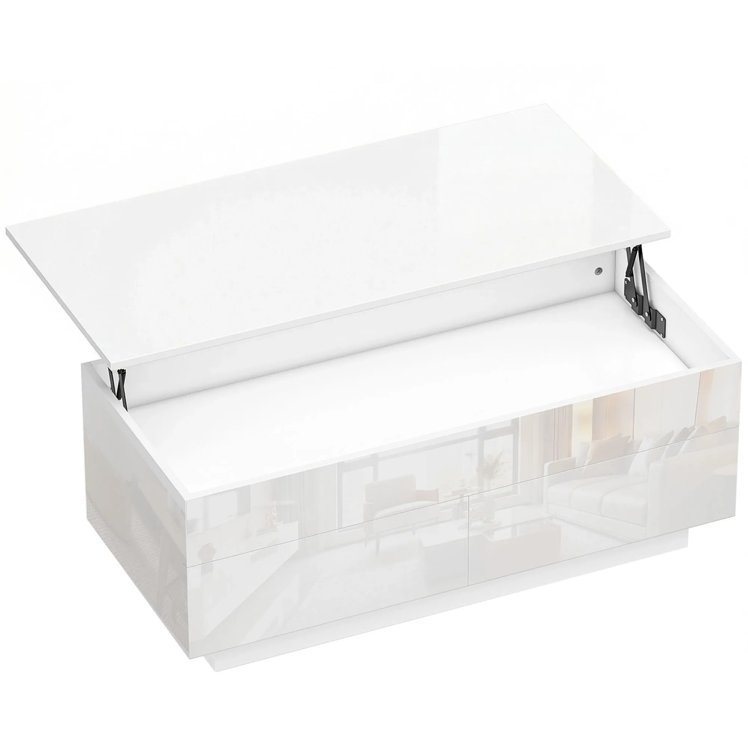 HOMCOM Coffee Table Spanplatte 102L x 48B x 40-54,5H cm Hochglanzweiß