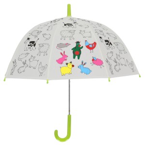 Esschert Ausmalregenschirm mit Bauernhoftieren, zum selbst Bemalen für Kinder ab 3 Jahren.