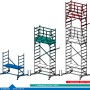 Krause ClimTec Gerüst: Grundgerüst, 1. und 2. Aufstockung in Blau, Grün und Rot.