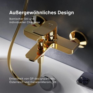 AM.PM X-Joy Wannenarmatur Aufputz in Gold mit Brauseanschluss.
