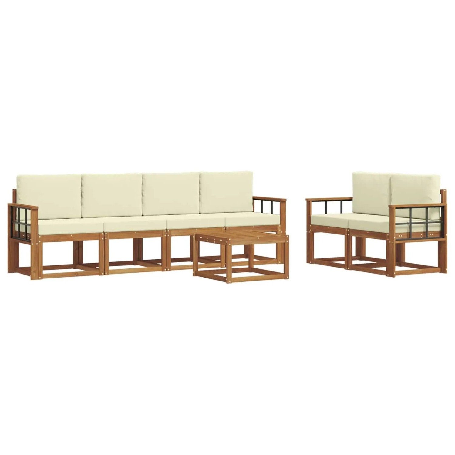 vidaXL Outdoor-Sofagarnitur 7 Stk Natur und Creme Massivholz Akazie 3366053