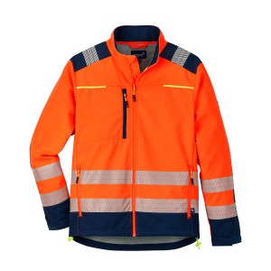 Scheibler Warnschutz-Softshelljacke Certitude, orange, mit Reflektoren und Taschen.