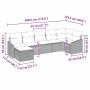 vidaXL Garten-Sofa-Set, 7-teilig, hellgraues Poly Rattan, mit Maßangaben.