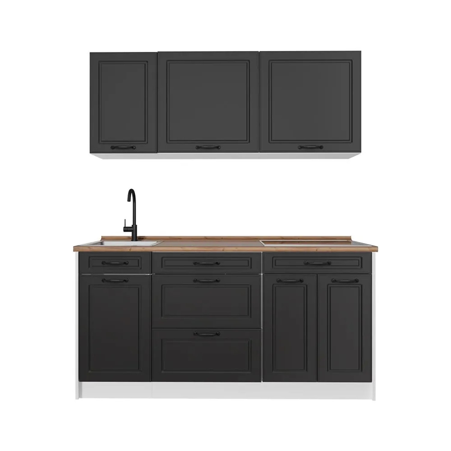 Vicco Singleküche R-Line Anthrazit Landhaus/Weiß 160 x 82 Arbeitsplatte Goldkraft Eiche Art Nr 67743