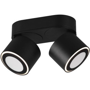 Schwarzer, matter Trio LED Einbaustrahler/Aufbaustrahler Taurus mit zwei schwenkbaren Spots.