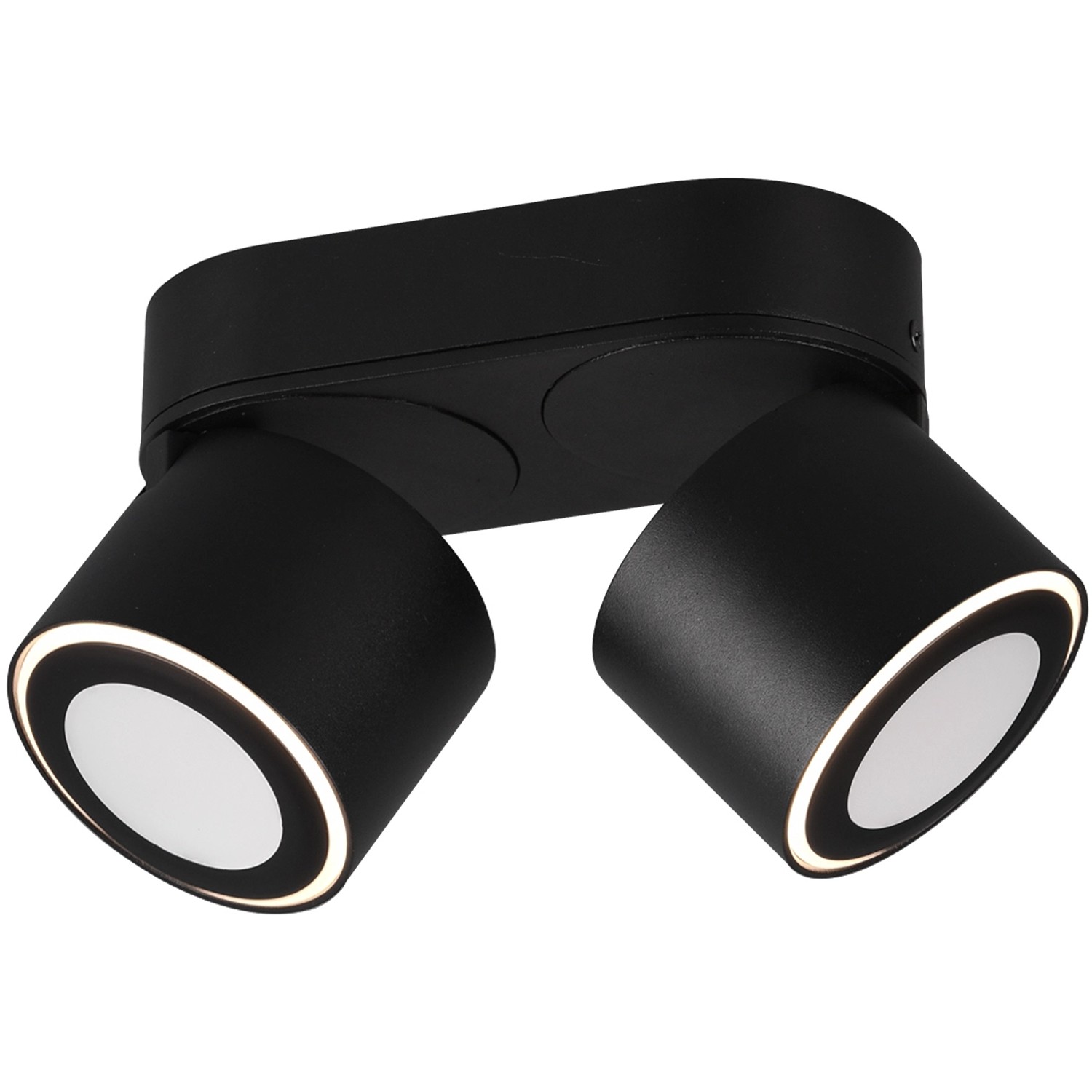 Schwarzer, matter Trio LED Einbaustrahler/Aufbaustrahler Taurus mit zwei schwenkbaren Spots.