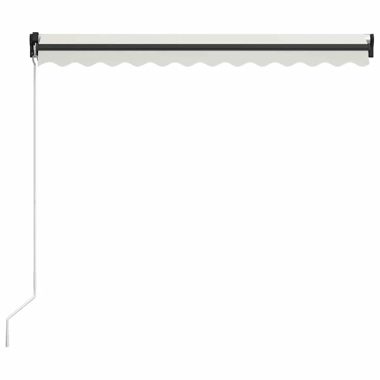 Cremefarbene vidaXL Markise 300x250 cm, manuell einziehbar, mit grauem Rahmen, LED und Kurbel.