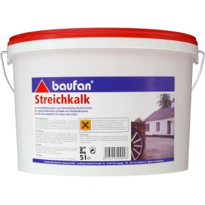 Eimer Baufan Streichkalk, 5 Liter, für matte Wand- und Deckenanstriche im Innen- und Außenbereich.