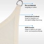 Detailaufnahme: Cremeweißes Toldoro Sonnensegel Dreieck mit Edelstahl-Öse und HDPE-Gewebe.