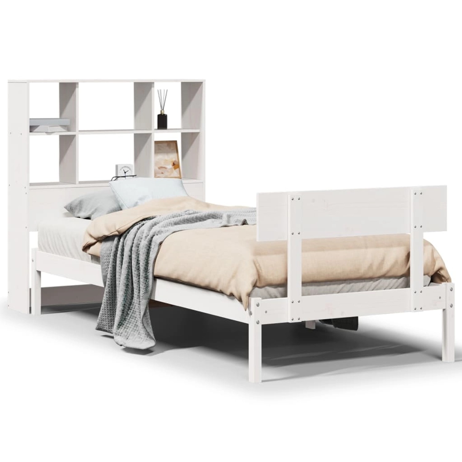 vidaXL Massivholzbett mit Regal ohne Matratze Weiß 90x200 cm Kiefer 3321803 günstig online kaufen