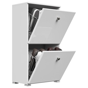 Weißer Posseik Schuhschrank Charme mit zwei offenen Klappen und Schuhen.