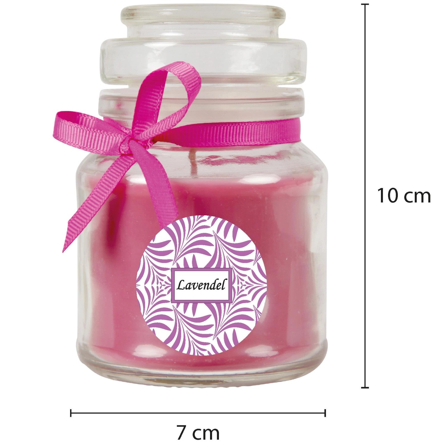 Duftkerze Lavendel im Glas mit Schleife, Ø7cm. Dekorative Kerze für entspannte Atmosphäre.