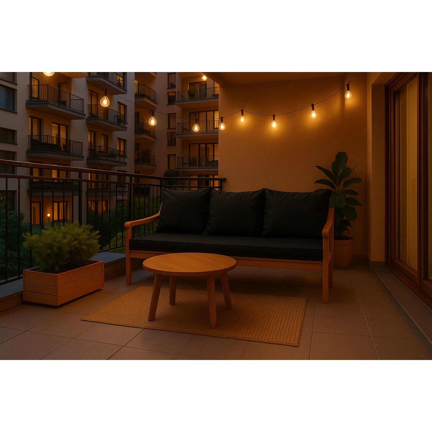 Schwarzes Setgarden Bankkissen für 2-Sitzer Gartenbank, 100x60 + 2x50x56 cm.