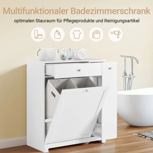 SoBuy Badezimmerschrank mit 2 Wäschekörben und Ausziehfach Wäscheschrank Weiß 78x90x38cm BZR214-W