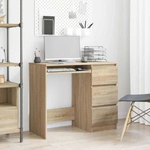 vidaXL Schreibtisch Sonoma-Eiche mit 3 Schubladen, 90x45x76 cm, aus Holzwerkstoff.