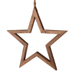 Brauner Stern-Dekoanhänger aus Holz mit Usedlook und Juteschnur für Weihnachtsdekoration.