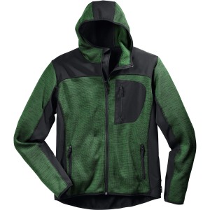 Scheibler Strickjacke Professional in Grün-Meliert-Schwarz mit Kapuze und Taschen.