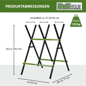 TRUTZHOLM Holzsägebock Klappbar Stahl Pulverbeschichtet 100 kg Traglast Schwarz Grün